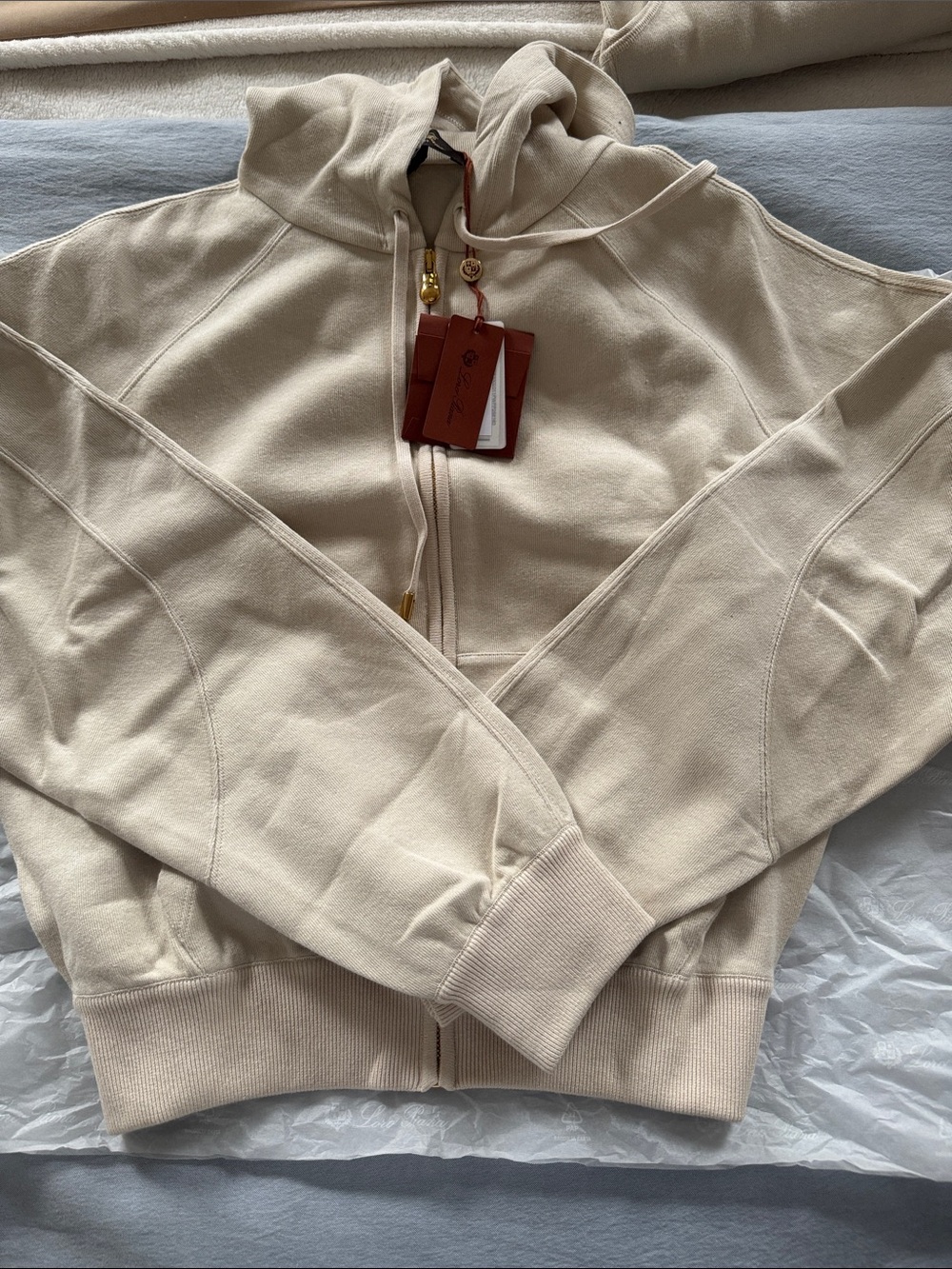 Loro Piana Cream Zip-Up Hoodie with Gold Hardware - Picture 4 of 5
